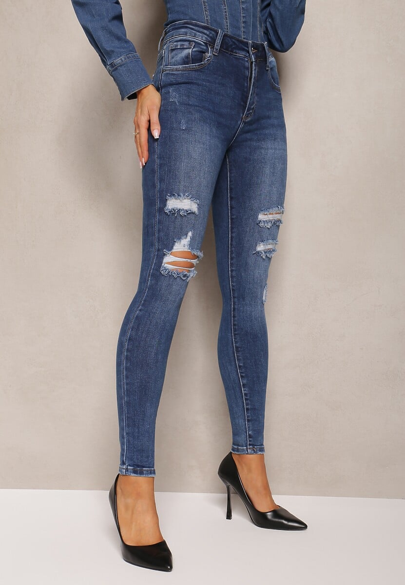 Niebieskie Jeansy Skinny z Dziurami i Przetarciami Gemeti 1
