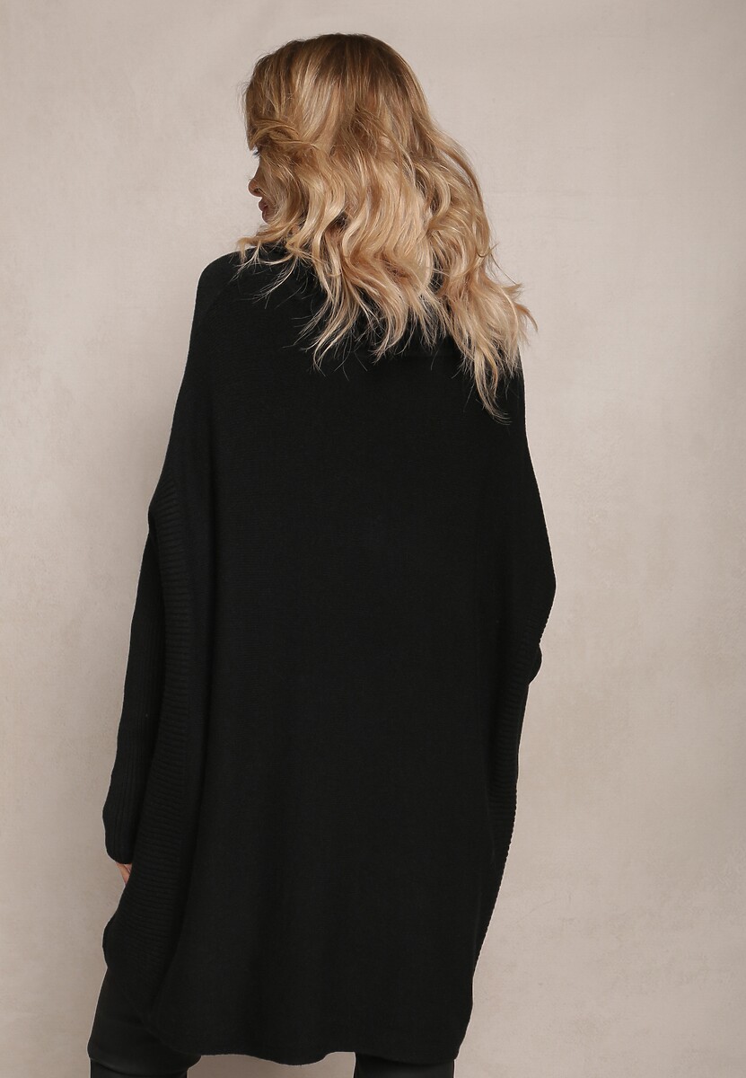 Czarny Sweter Golf z Kieszeniami i Szerokim Golfem Aboio 3