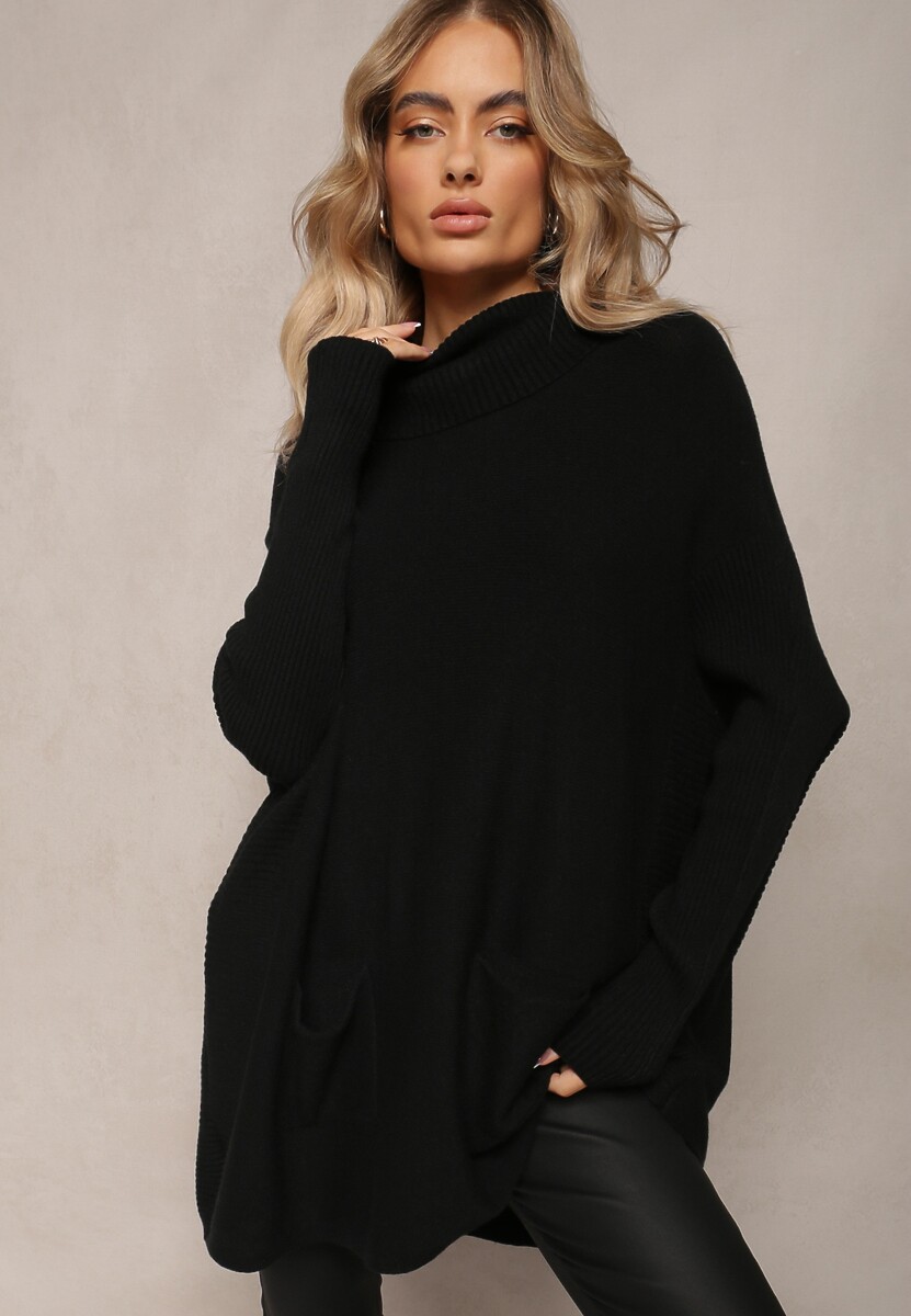 Czarny Sweter Golf z Kieszeniami i Szerokim Golfem Aboio 1