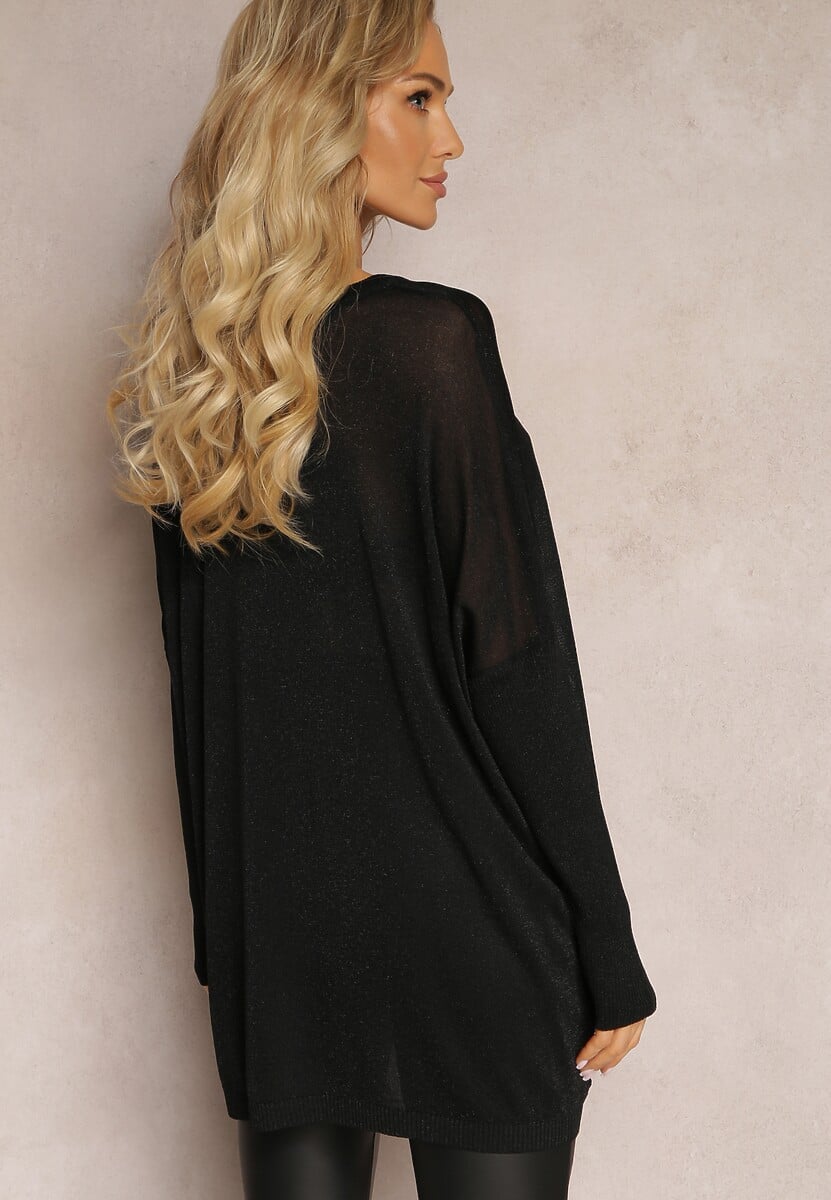 Czarny Sweter Oversize z Delikatną Złotą Nitką Felhana 3