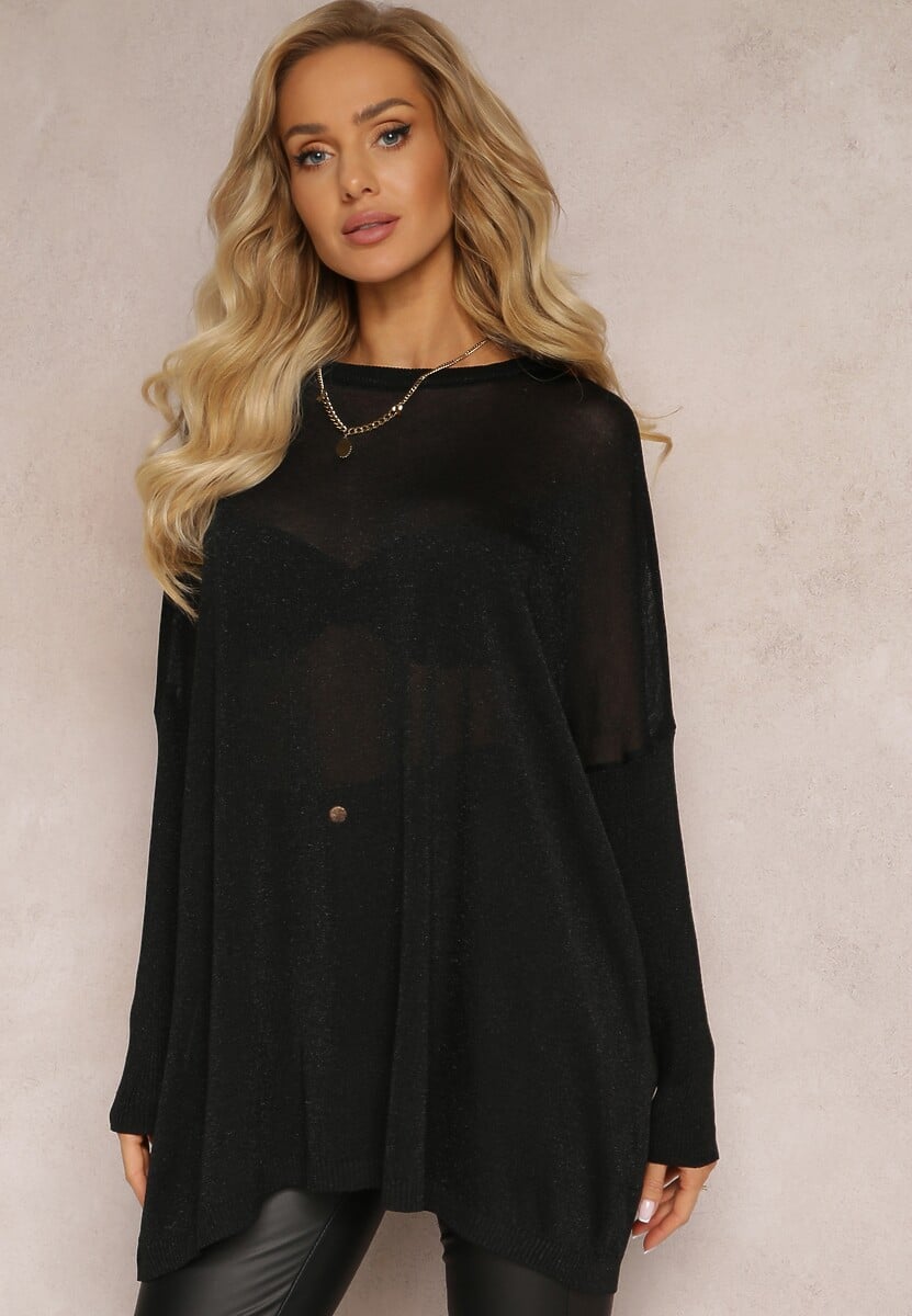 Czarny Sweter Oversize z Delikatną Złotą Nitką Felhana 1