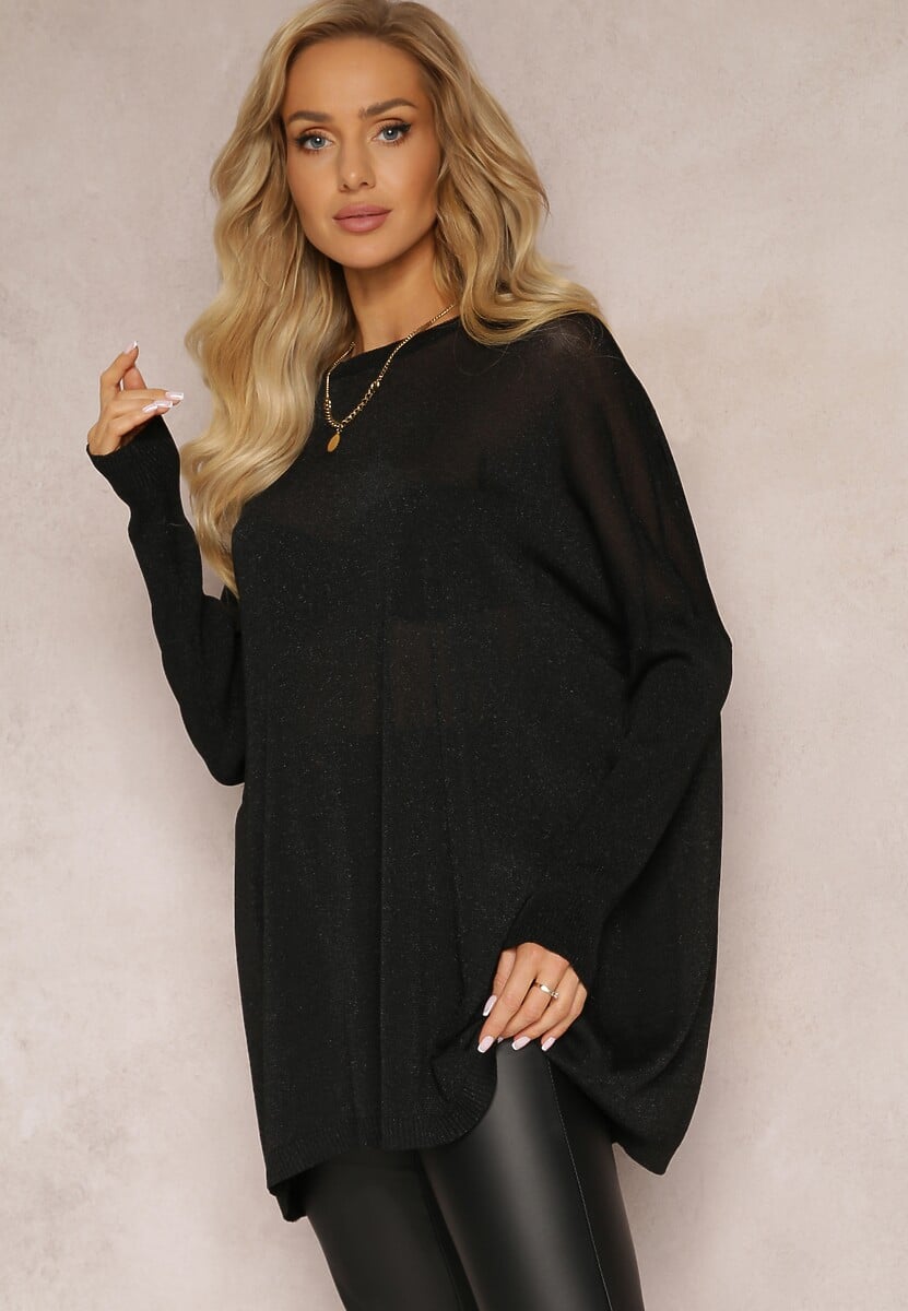 Czarny Sweter Oversize z Delikatną Złotą Nitką Felhana 2