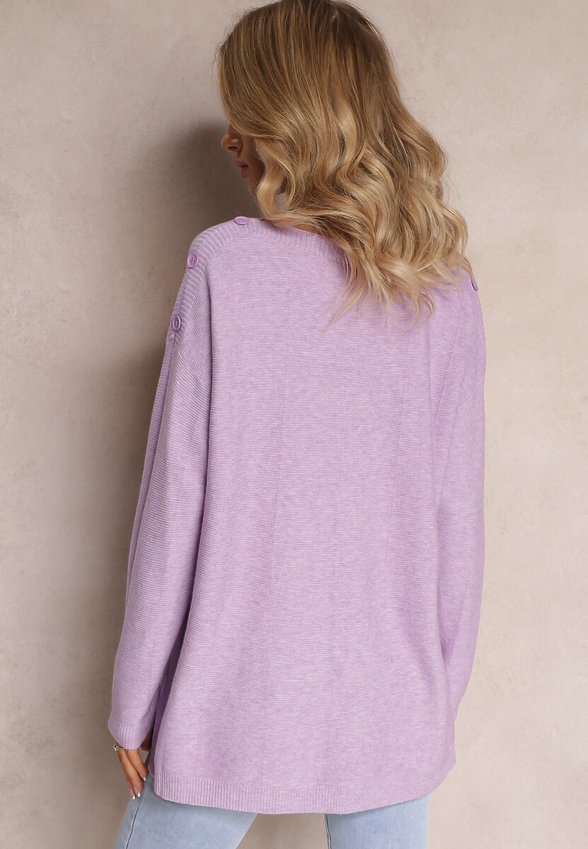 Fioletowy Sweter z Ozdobnymi Guzikami i Rękawami Typu Nietoperz Faiose 3