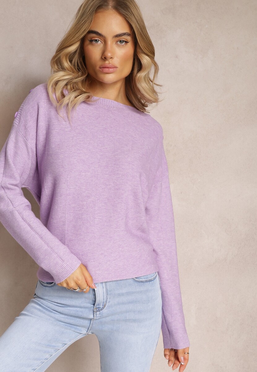 Fioletowy Sweter z Ozdobnymi Guzikami i Rękawami Typu Nietoperz Faiose 2