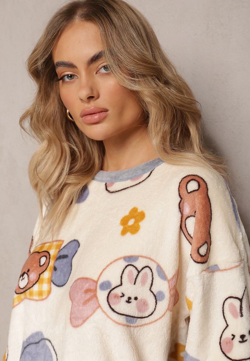Szary Komplet Piżamowy Longsleeve z Nadrukiem i Spodnie Gustava 4