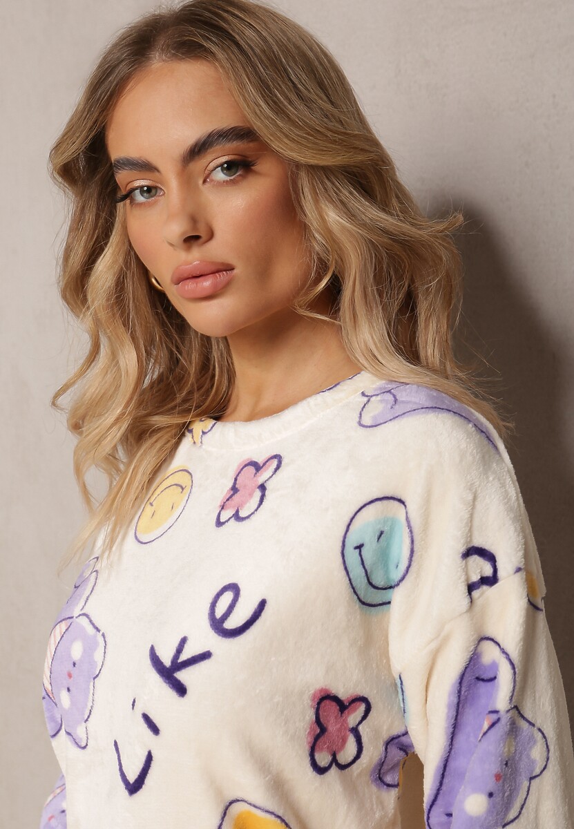Fioletowy Komplet Piżamowy Longsleeve z Nadrukiem i Spodnie Gustava 4