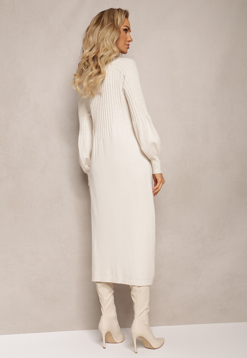 Rochie midi bej deschis cu dungi din material tricotat Xabia 3