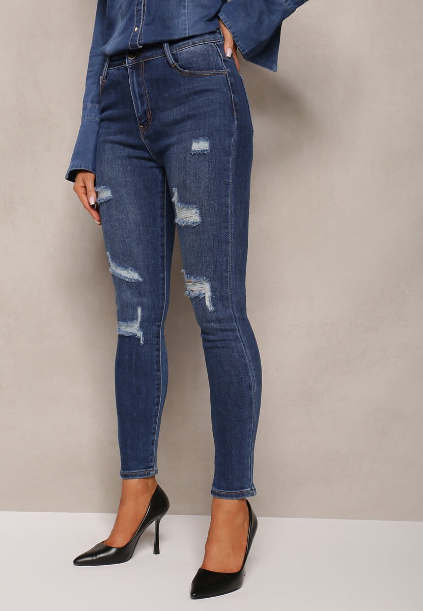Blugi Navy cu Efect Uzivat pe Picior Wilye 1