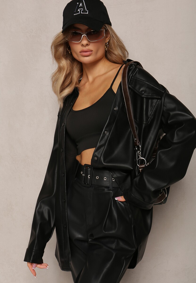 Czarna Koszula z Imitacji Skóry Ametta 2