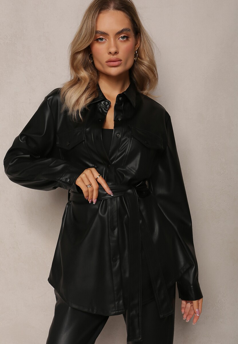 Czarna Koszula z Imitacji Skóry Ametta 1