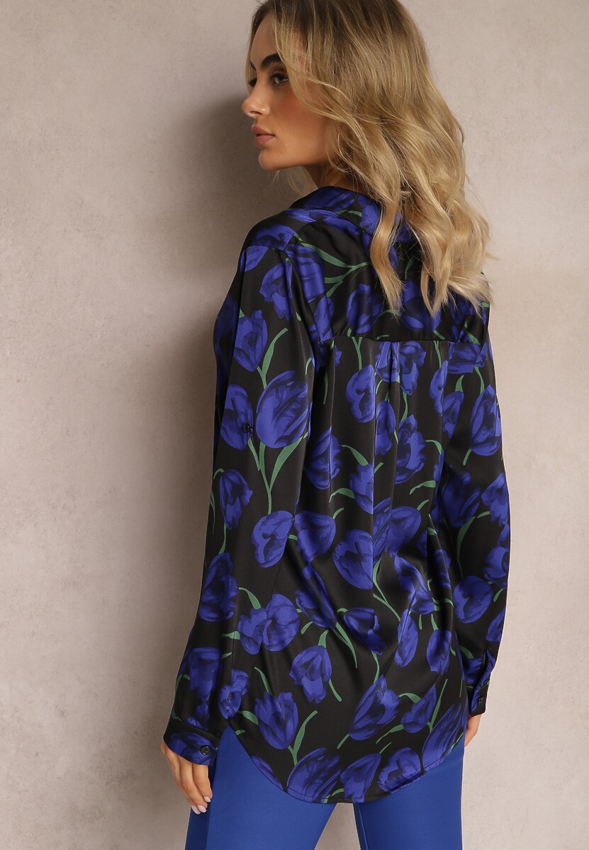 Niebiesko-Czarna Koszula Zapinana w Kwiaty Boxala 3
