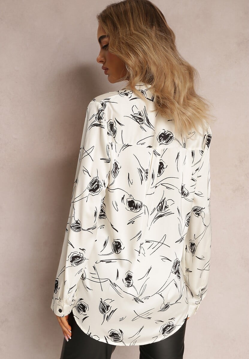 Biała Koszula w Abstrakcyjny Szkic z Podpinanymi Rękawami Paciassa 3