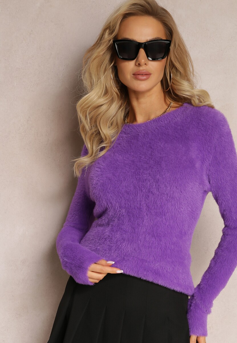 Fioletowy Puchaty Sweter Wełniany Ourlla 2