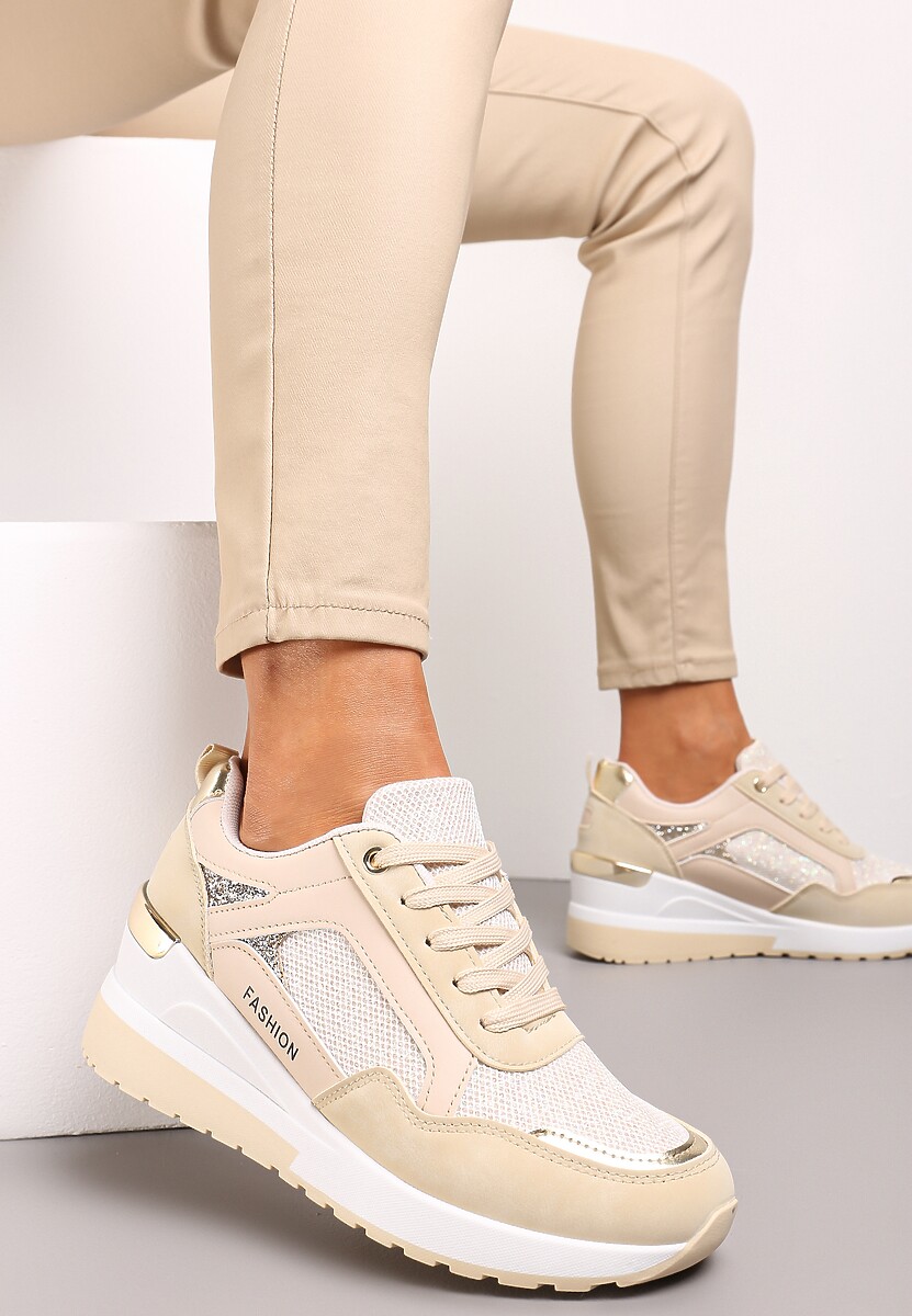 Sneakers Bej pe Platformă cu Sclipici Mairaves 1