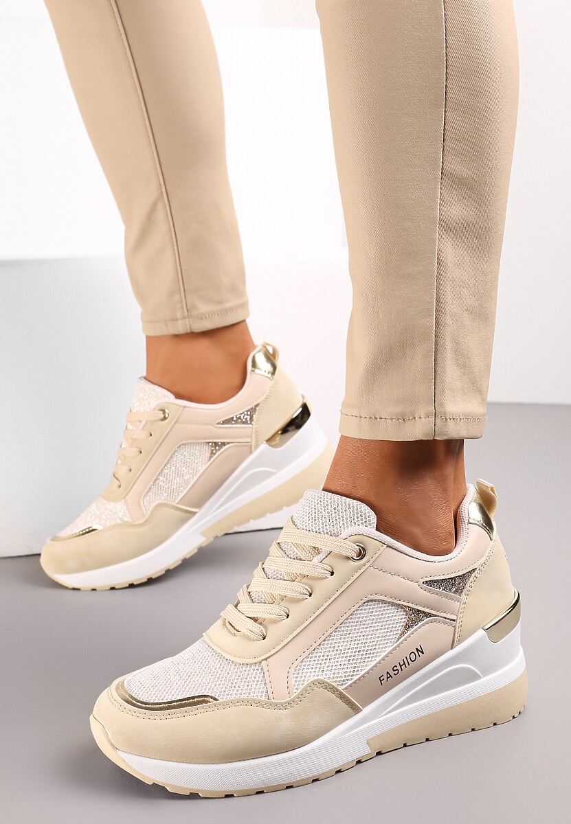 Sneakers Bej pe Platformă cu Sclipici Mairaves 2