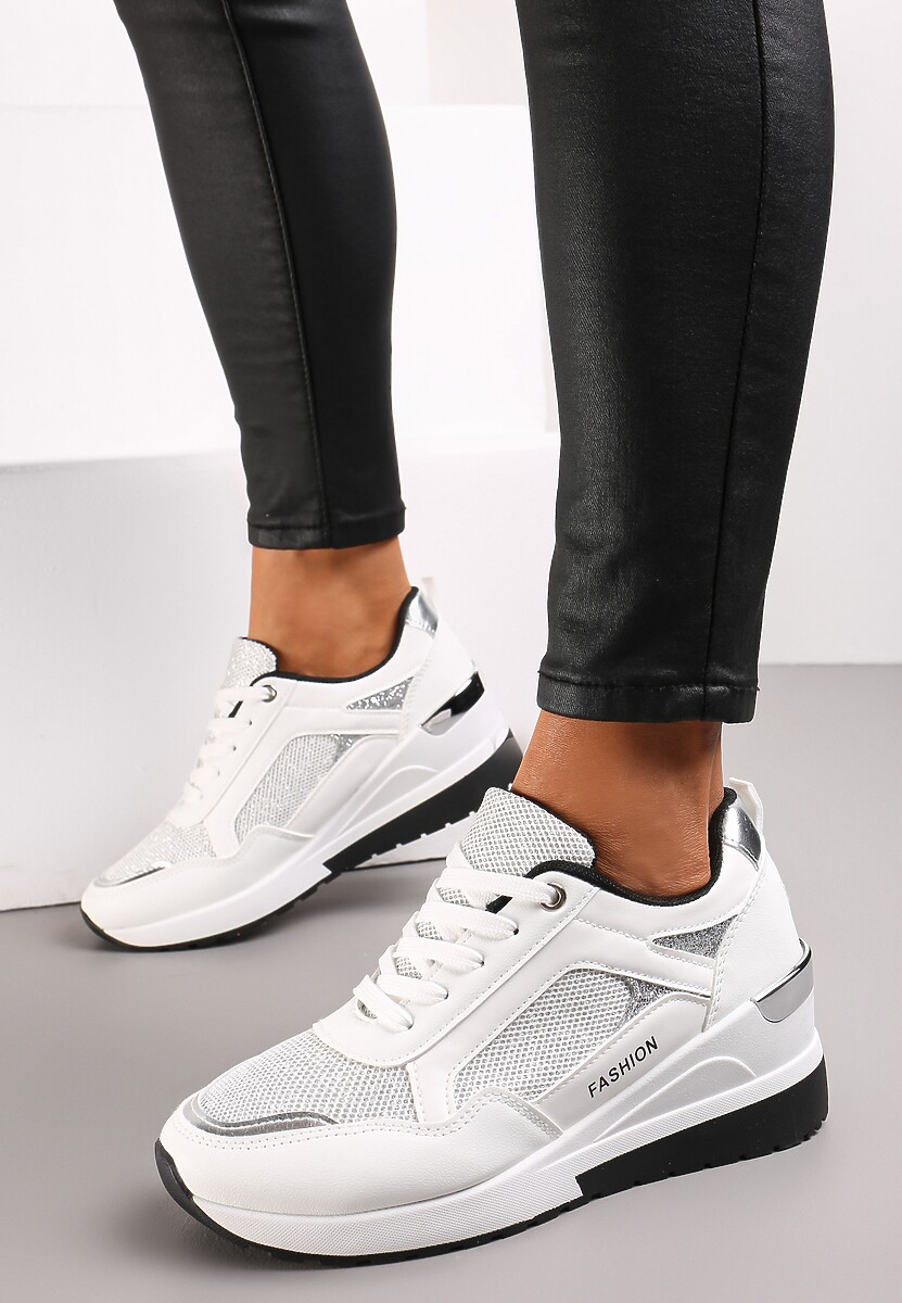 Białe Sneakersy na Koturnie Ozdobione Brokatem Mairaves 2