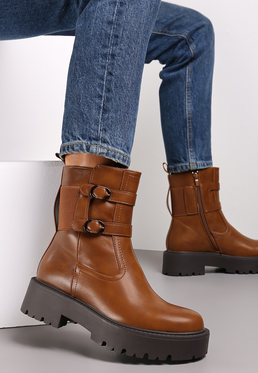 Botine Maro Workery Decorate cu Curele cu Catarame Mici Semivela 2