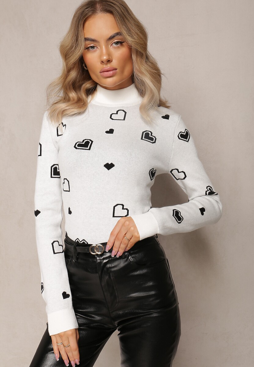 Pulover Alb Golf cu Imprimeu Inimioare Ferendi 2