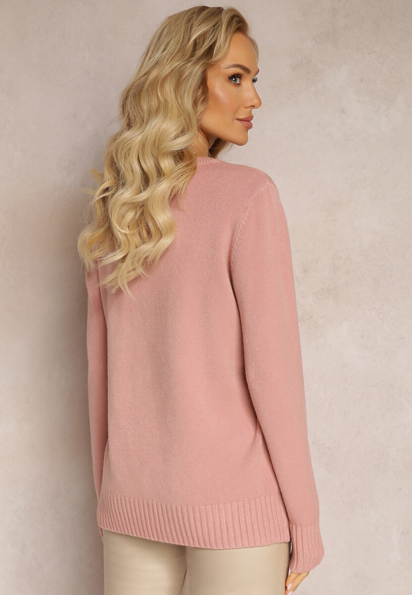 Jasnoróżowy Sweter z Miękkiej Dzianiny Emamsse 3
