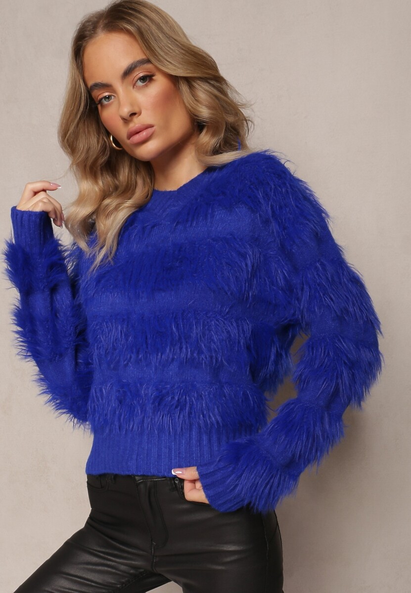 Granatowy Puchaty Sweter z Kaszmirem Nabille 2