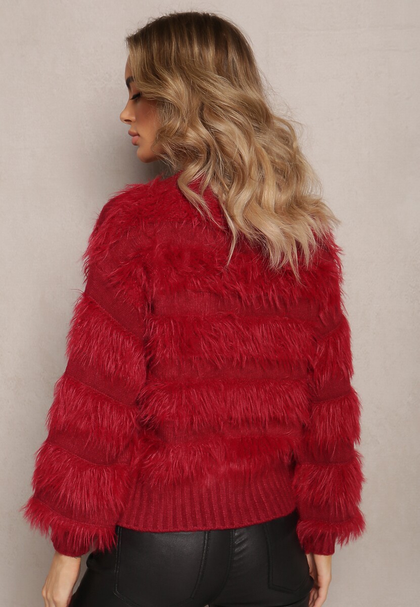 Bordowy Puchaty Sweter z Kaszmirem Nabille 3