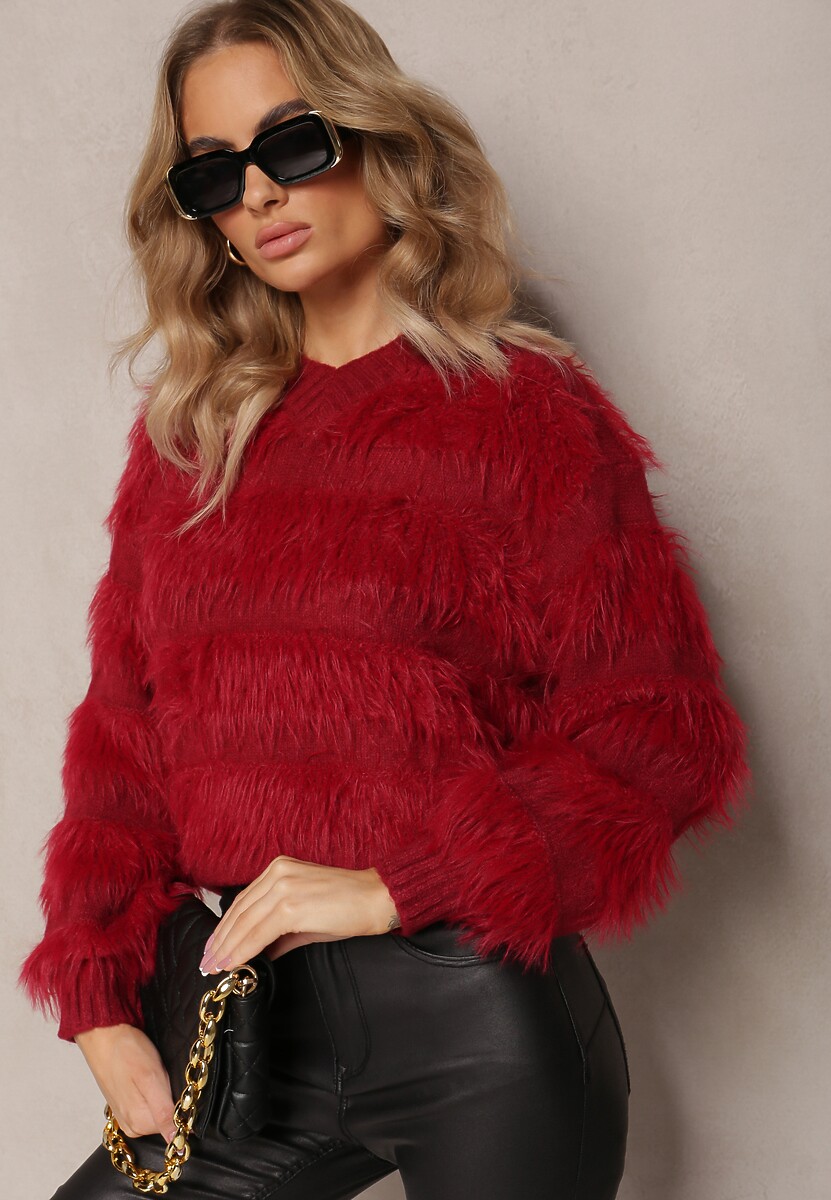 Bordowy Puchaty Sweter z Kaszmirem Nabille 1