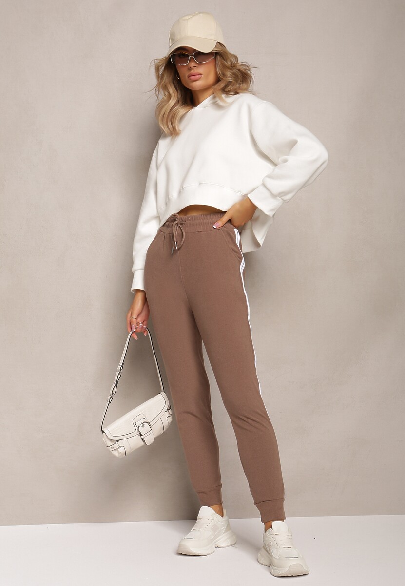 Pantaloni sport Heminita maro cu dungi laterale și elastic în talie 1