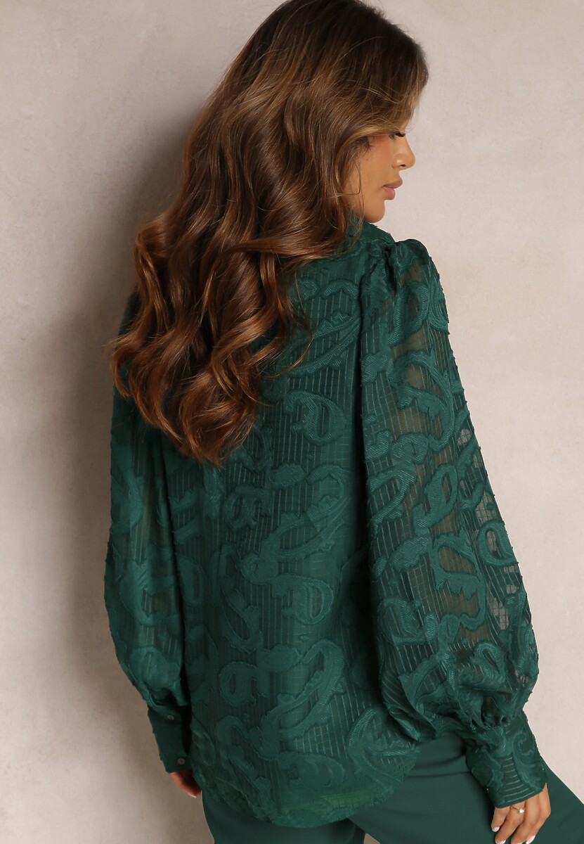 Cămașă Verde Închis cu Mâneci Bufante și Țesătură Plumeti Nuberta 3