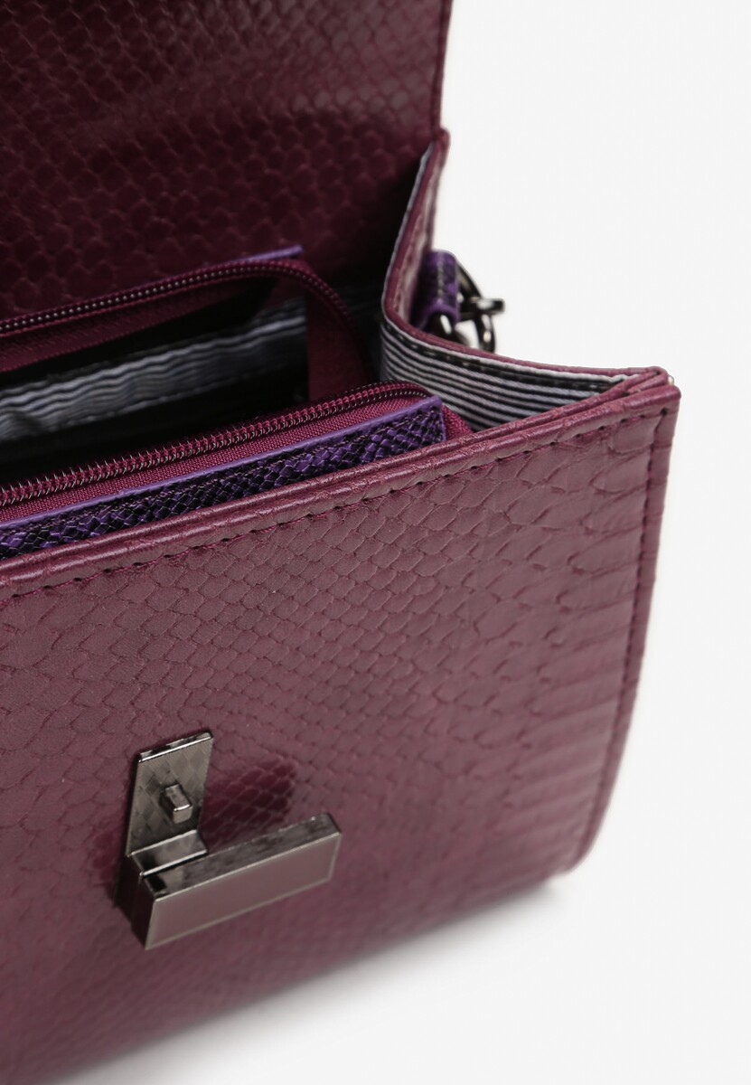 Geantă Violetă Trapezoidală cu Clapetă Decorată cu Imprimeu Croco Carreta 3