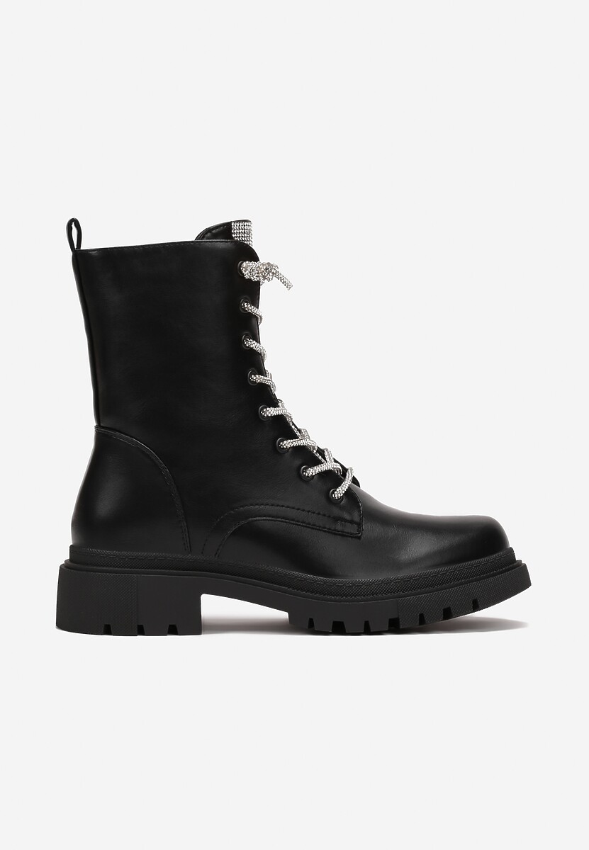 Czarno-Srebrne Botki Workery w Cyrkonie Anunit 3