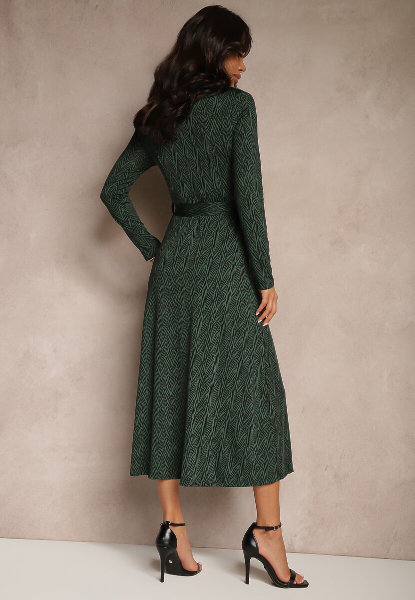 Rochie Cămașă Midi Verde Închis cu Cordon Xudilla 3