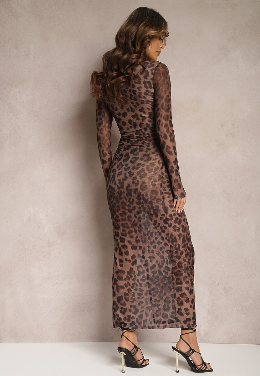 Rochie Maxi Maro cu Imprimeu Leopard și Tăietură Halonen 3