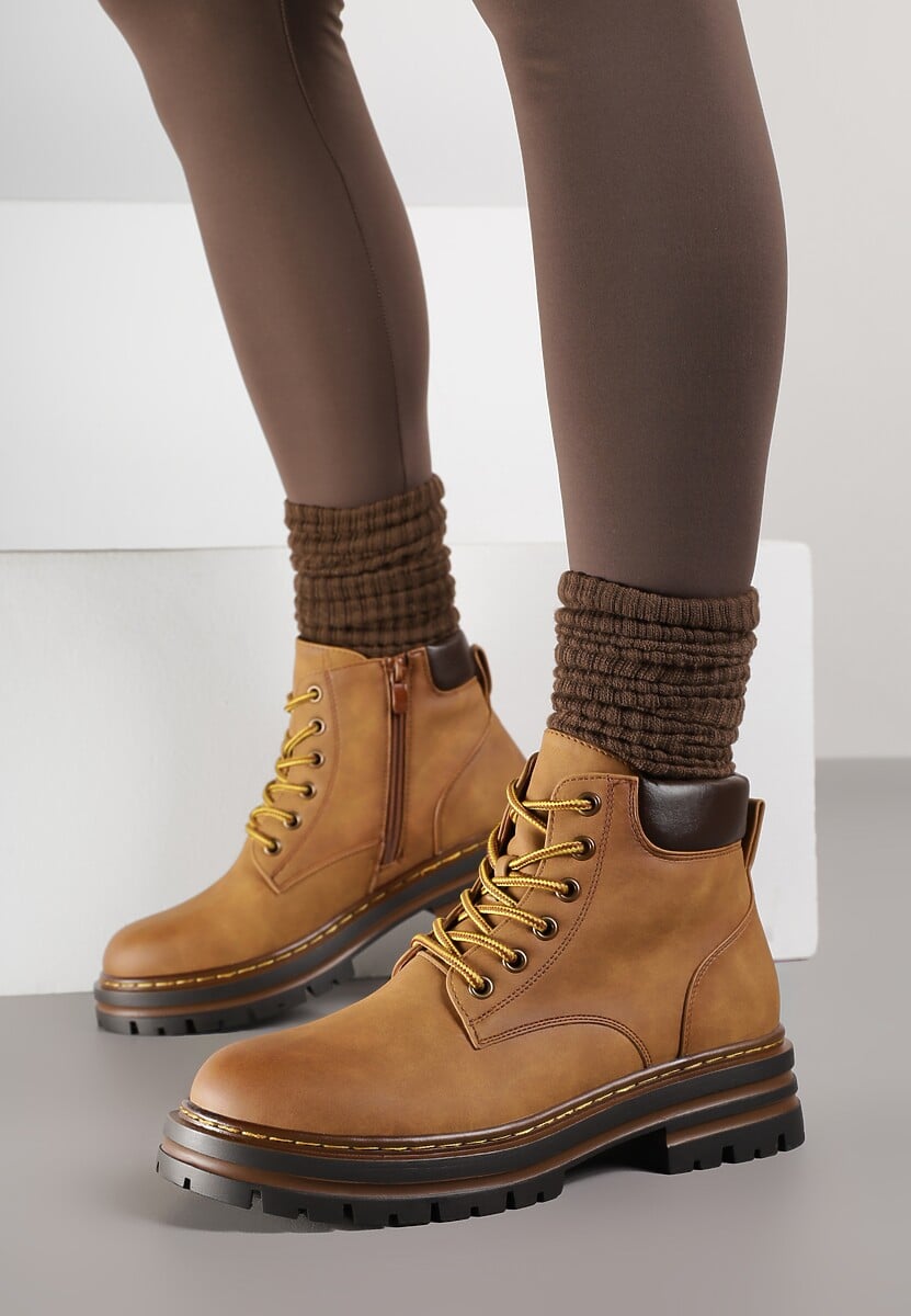 Brązowe Traperki z Ociepleniem i Sznurowaniem Almudena 3