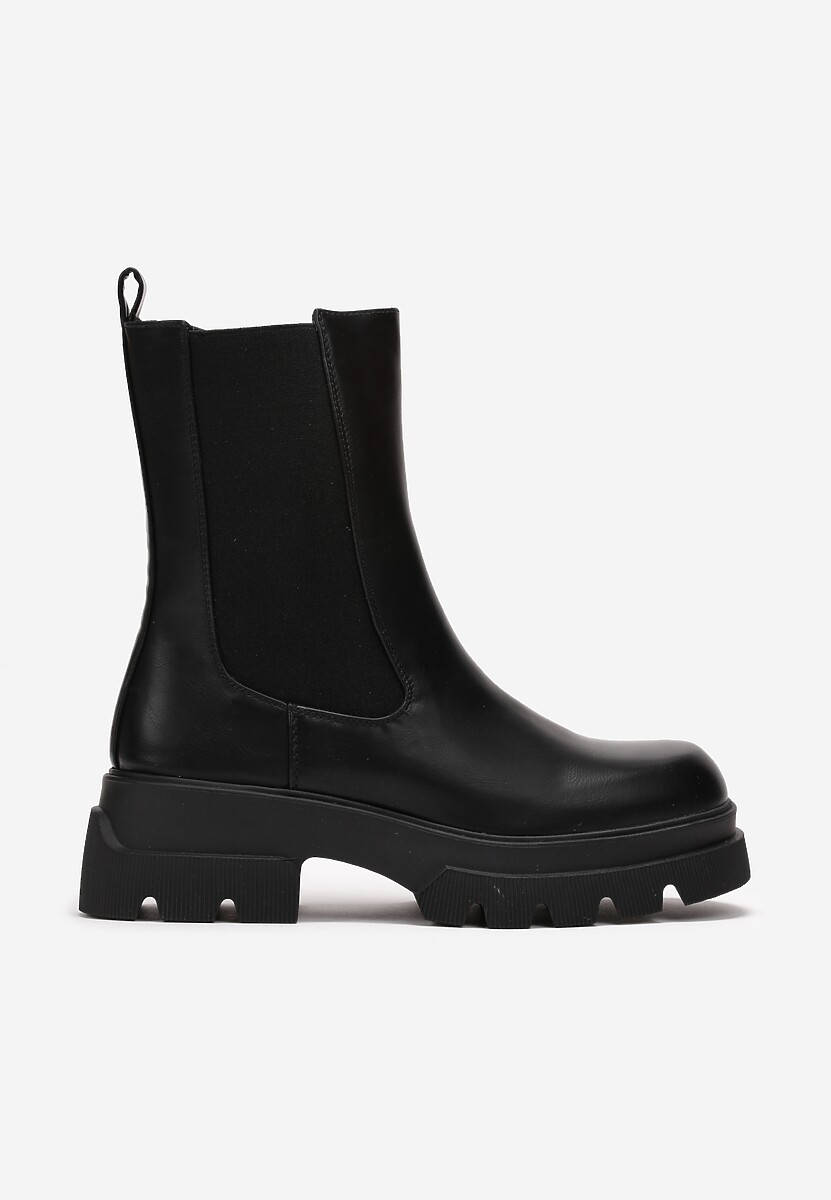 Botine Negre cu Inserție Elastică pe Carâmb și Imprimeu pe Platformă Kisoma 3