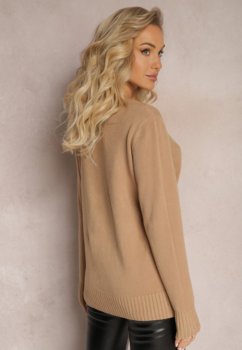 Beżowy Sweter z Miękkiej Dzianiny Emamsse 3