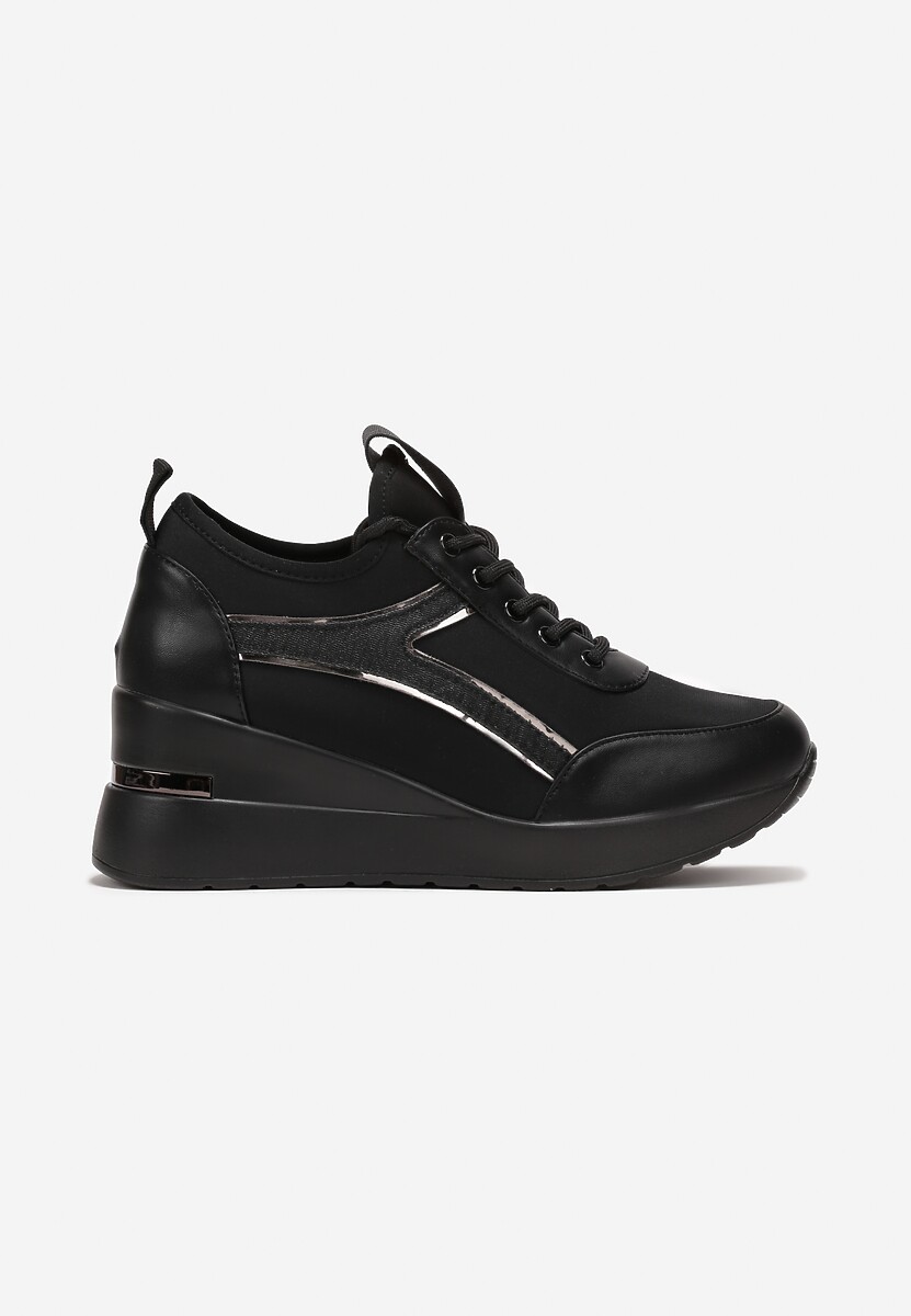 Czarne Sneakersy Brokatowe na Koturnie Nanetta 3