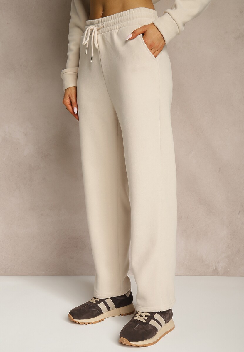 Beżowy Komplet Dresowy z Polaru Bluza z Krótkim Suwakiem i Spodnie Joggery Hypamena 4