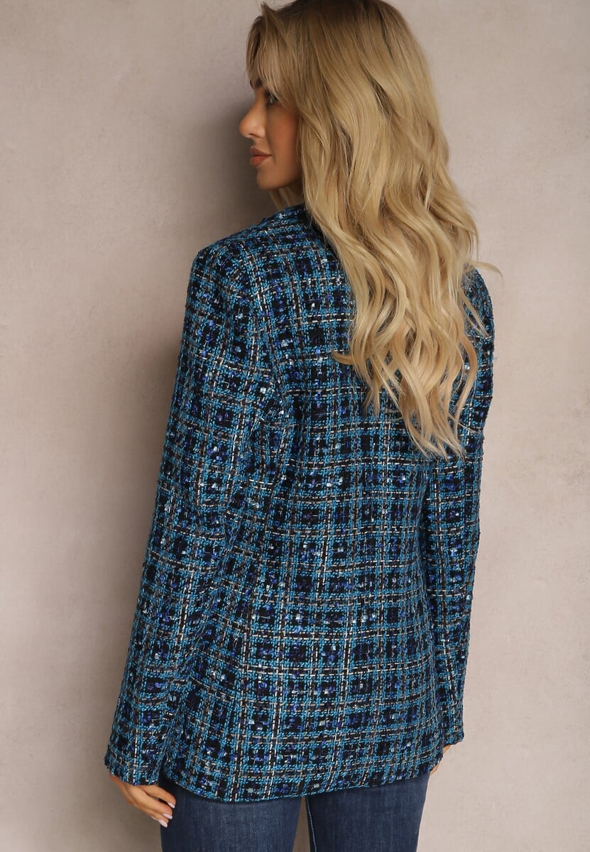 Bleumarin Sacou Tweed Cu Două Rânduri de Nasturi Bijuterie Nallet 3