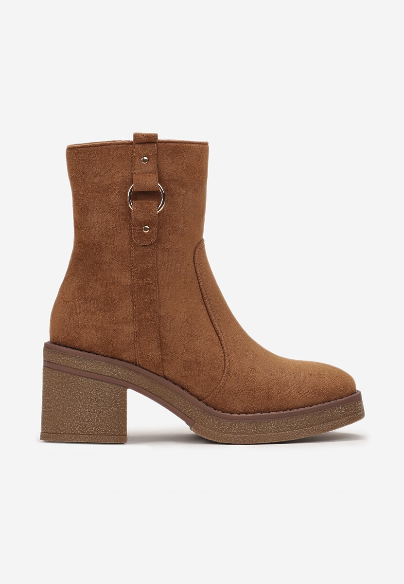 Botine maro cu toc și cataramă decorativă Evandra 3