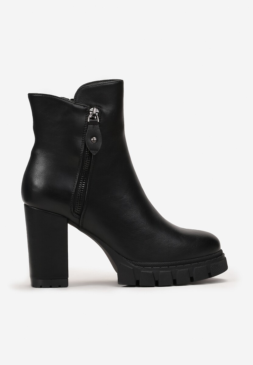 Botine negre cu fermoar decorativ pe toc gros cu platformă joasă Aseliope 3