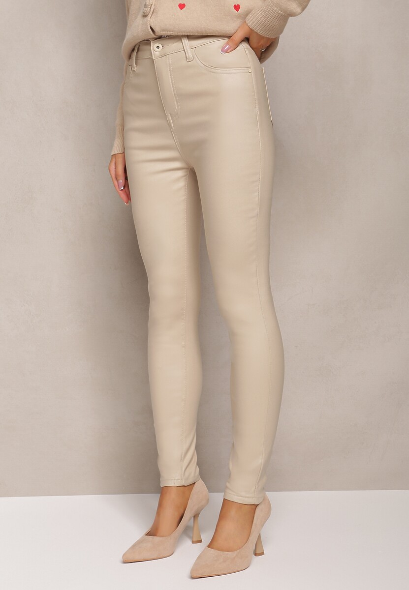 Pantaloni Conici din Piele Ecologica Bej Deschis Zejomi 1