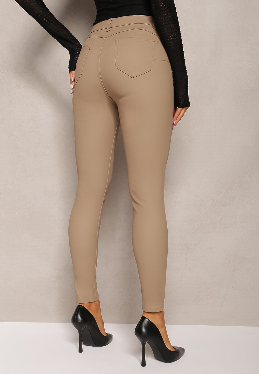 Beżowe Spodnie Skinny z Ekoskóry Operwena 3