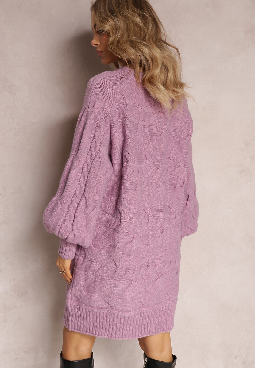 Pulover lung mov închis oversize cu model reliefat All Over Somet 3