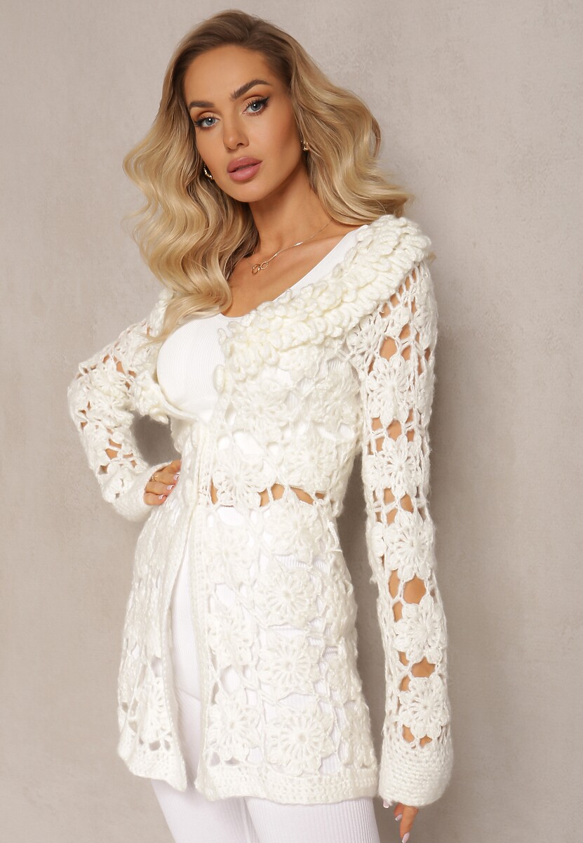 Cardigan Bej Deschis Ajurat cu Centură Petrame 1