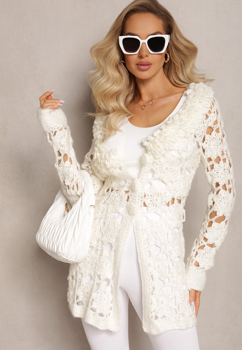 Cardigan Bej Deschis Ajurat cu Centură Petrame 2