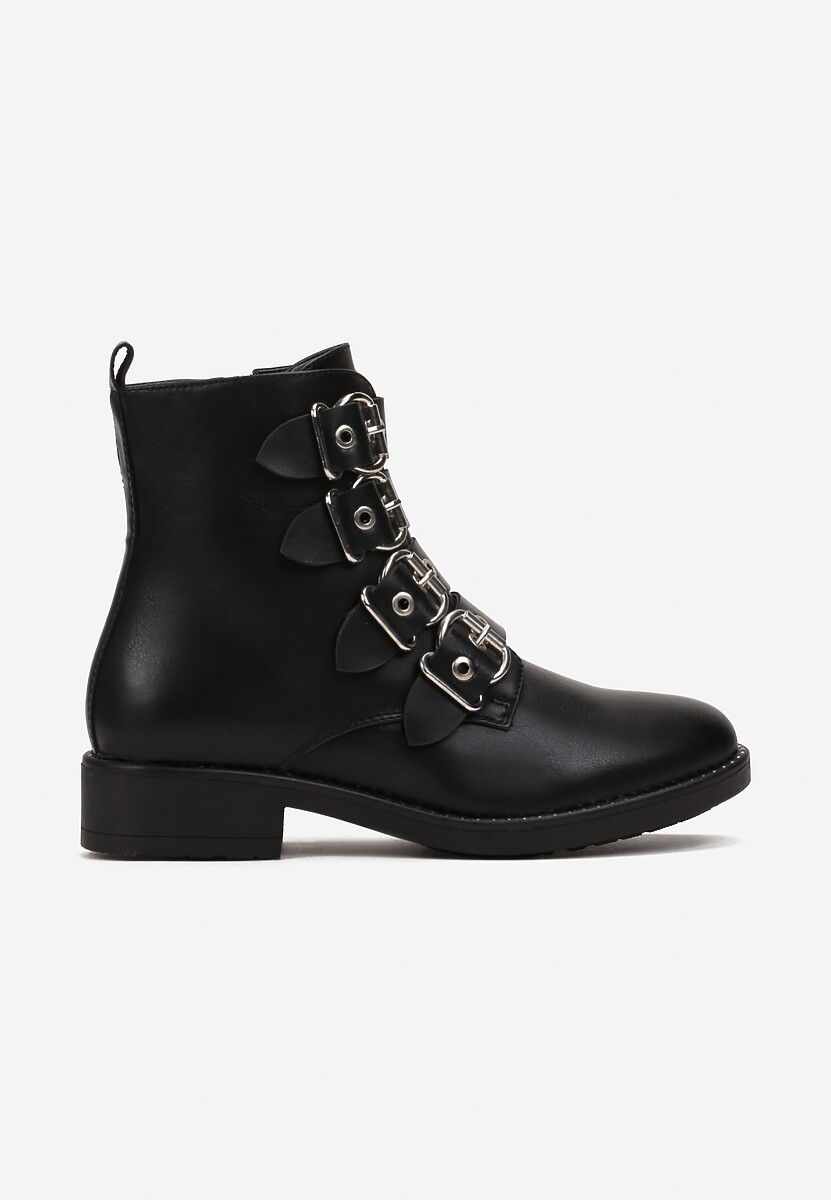 Botine negre cu toc plat și catarame decorative Trivessa 3