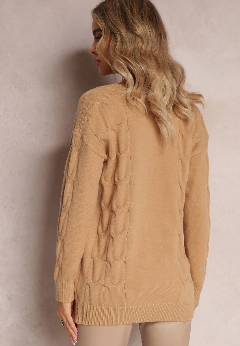 Bleumarin Cardigan Tricot Imprimeuri Lungime Midi cu Buzunare Luittis 3