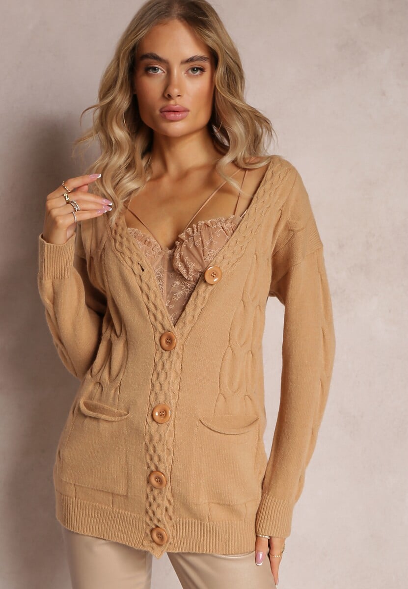 Bleumarin Cardigan Tricot Imprimeuri Lungime Midi cu Buzunare Luittis 1