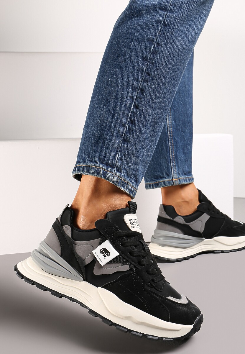 Czarno-Szare Sneakersy przed Kostkę na Grubej Podeszwie Jessicen 2