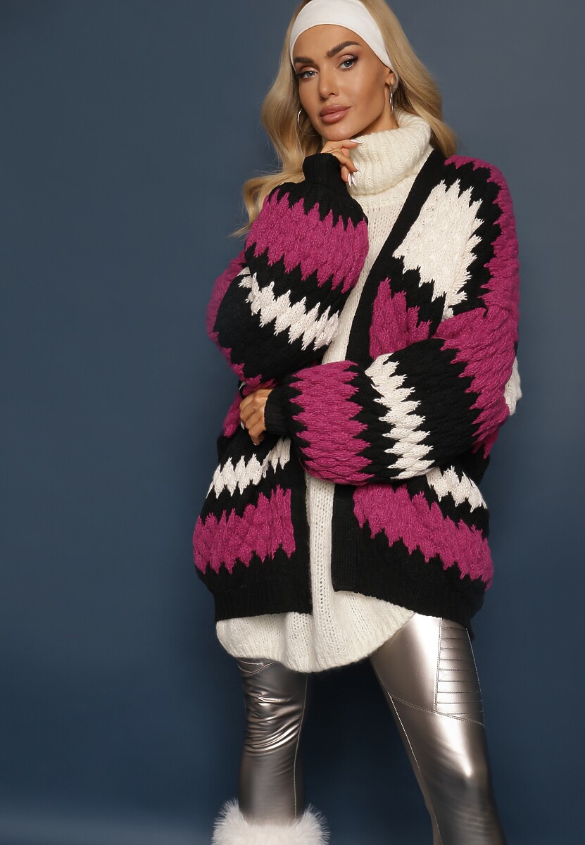 Cardigan Fucsia Lejer Fara Închidere Cu Benzi Decorative Adocca 1
